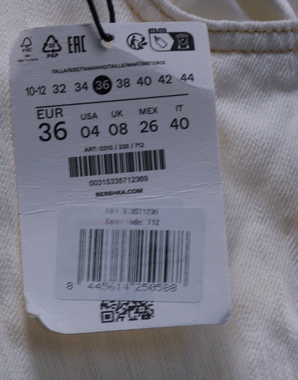 Bershka EU36 бели дънки